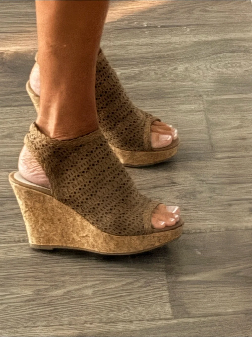 Fergalicious Woven Open-Toe Wedge Sandals - Brown